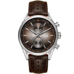 ساعه من Tag Heuer تعمل بعدادات وسير بنى من الجلد