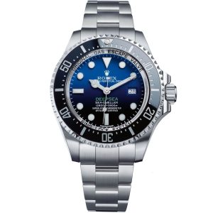 ساعه من rolex تعمل بعدادات بلون اسود & ازرق وسير فضى من المعدن