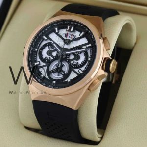 ساعه من Tag Heuer تعمل بعدادات وسير اسود من المطاط