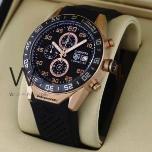 ساعه منTag Heuer تعمل بعدادات وسير اسود من المطاط