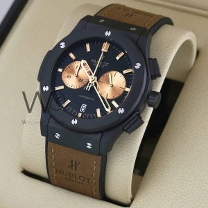 ساعه من Hublot تعمل بعدادات بلون اسود وسير  هافان من المطاط