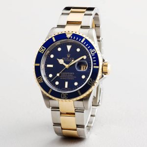 ساعه من rolex تعمل بعدادات بلون ازرق وسير فضى * دهبى من المعدن