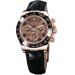 ساعه من rolex تعمل بعدادات بلون بنى وسير اسود من الجلد