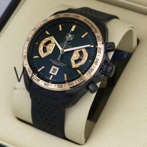 ساعه منTag Heuer تعمل بعدادات وسير اسود من المطاط
