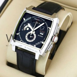 ساعه Tag Heuer من تعمل بعدادات بلون اسود وسير اسود  من الجلد