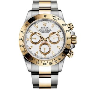 ساعه من rolex تعمل بعدادات بلون ابيض وسير فضى & دهبى من المعدن