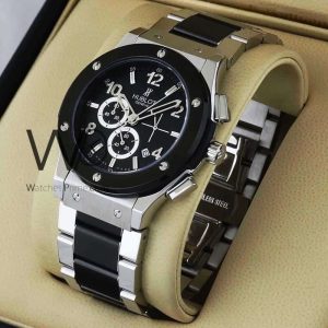 ساعه من Hublot تعمل بعدادات بلون اسود وسير فضى&اسود من المعدن
