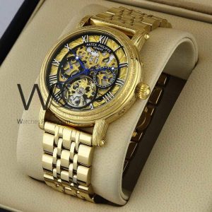 ساعة من Patek Philippe تعمل بعدادات بلون ذهبى وسير ذهبى من المعدن