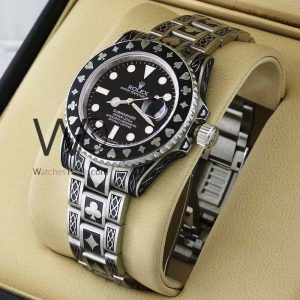 ساعه من rolex تعمل بعدادات بلون اسود وسير فضى&اسود  من المعدن
