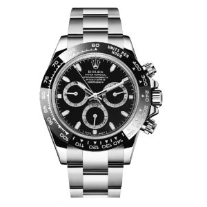 ساعه من rolex تعمل بعدادات بلون اسود وسير فضى من المعدن