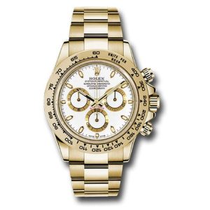 ساعه من rolex تعمل بعدادات بلون ابيض وسير دهبى من المعدن