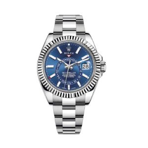 ساعه من rolex بلون ازرق وسير فضى من المعدن