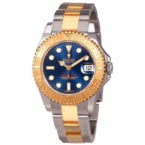 ساعه من rolex بلون ازرق وسير فضى & نحاسى من المعدن