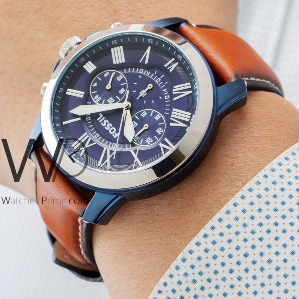 Fossil Grant Chronograph Brown Leather Belt | Watches Prime