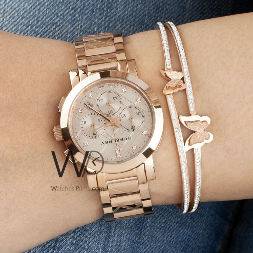 Burberry check Engraved Rose Gold Watch | Watches Prime