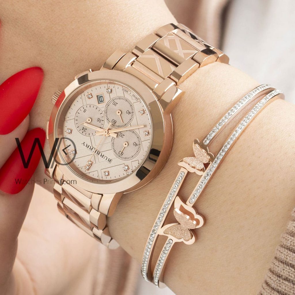 Burberry check Engraved Rose Gold Watch | Watches Prime