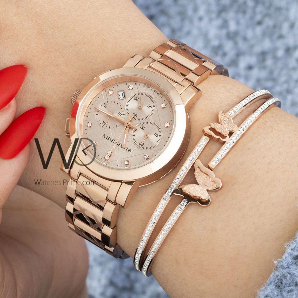 Burberry check Engraved Rose Gold Watch | Watches Prime