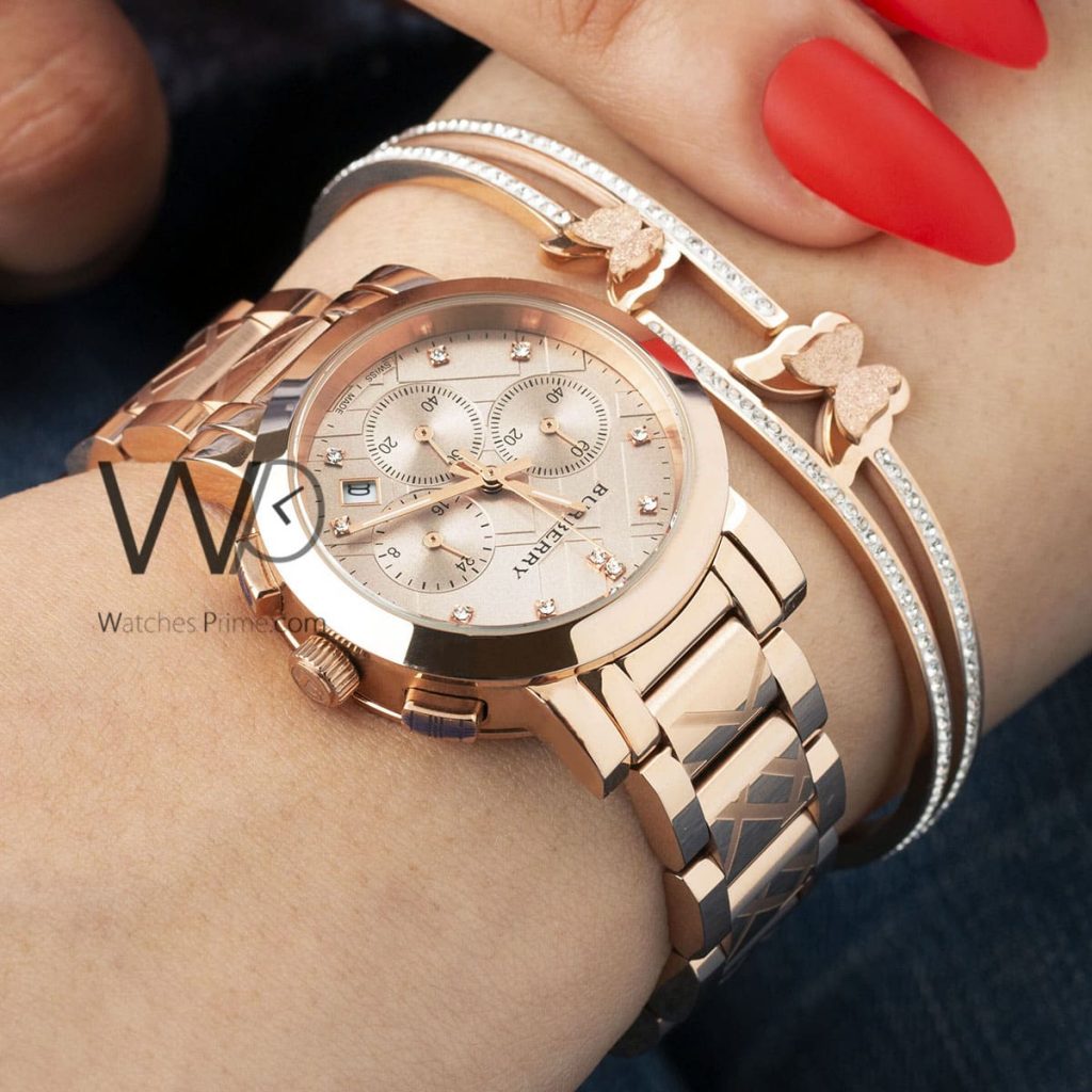 Burberry check Engraved Rose Gold Watch | Watches Prime