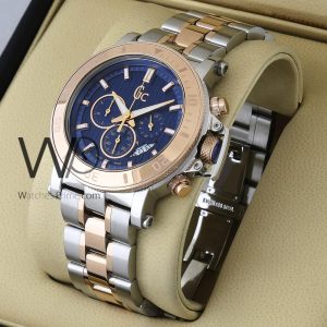 Classic Guess Collection Blue Dial Chronograph Watch with Stainless Steel Strap