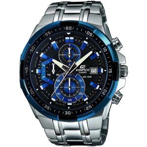 Men's Casio Edifice chronograph watch with a bold black face