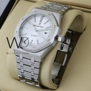 Audemars Piguet Royal Oak watch with a classic white dial