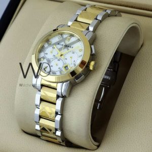 Burberry White Dial Women's Watch with Engraved Design