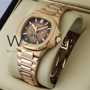 Patek Philippe Chronograph Watch with Brown Leather Strap
