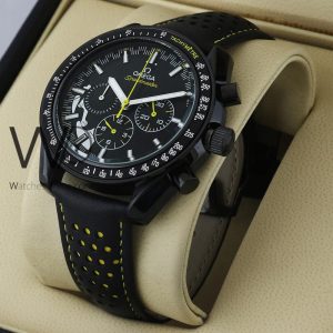 ساعه من OMEGA 007 تعمل بعدادات بلون اسود وسير جلد اسود