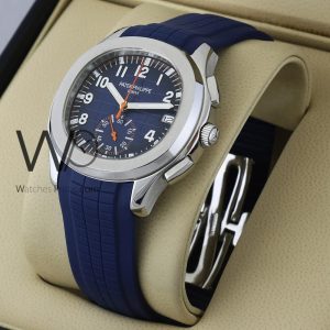 Sleek Patek Philippe blue watch with a durable rubber belt