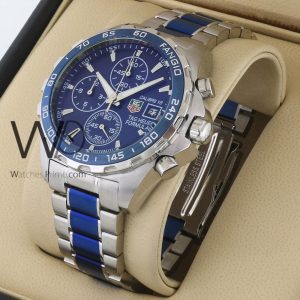 TAG Heuer men’s watch with a blue dial and chronograph design