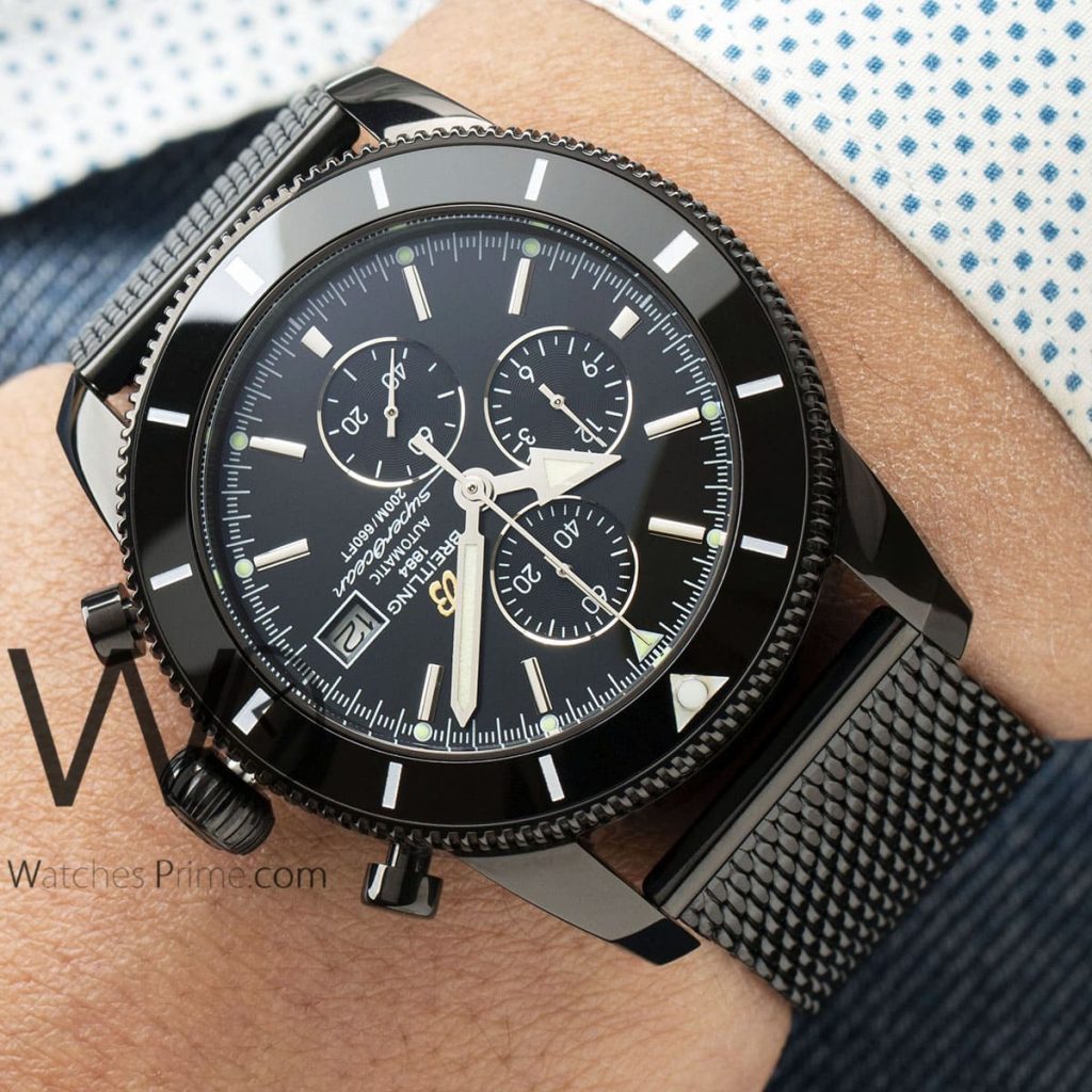 Breitling Men's Watch with Black Metal Belt | Watches Prime