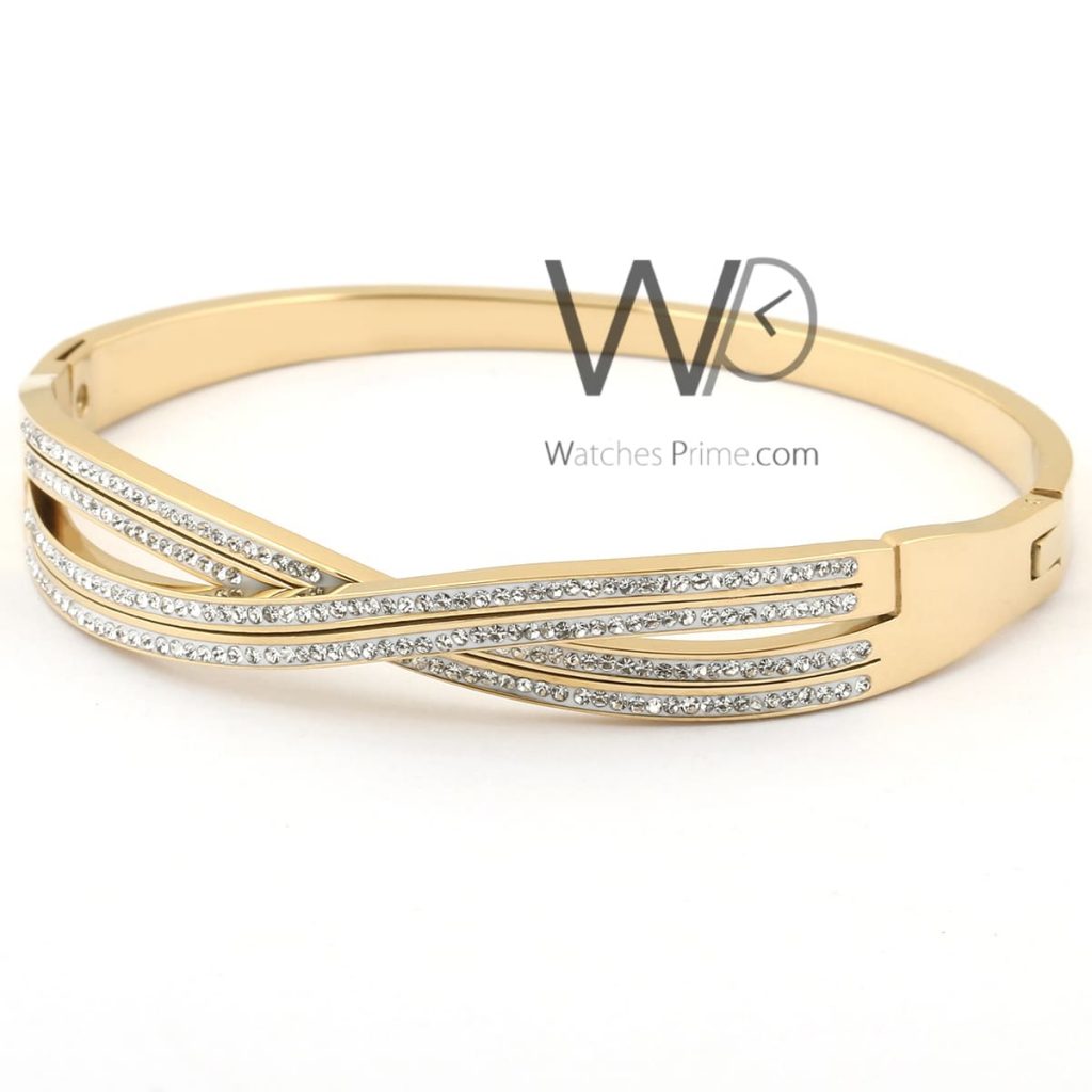 Crossed gold metal women bracelet | Watches Prime