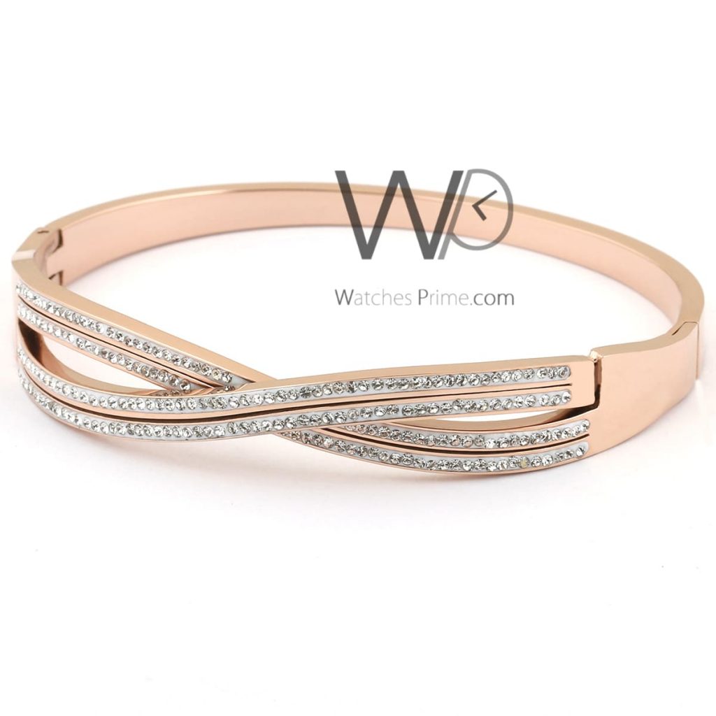 Crossed metal rose gold women bracelet | Watches Prime