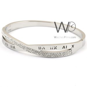 Crossed silver metal women bracelet