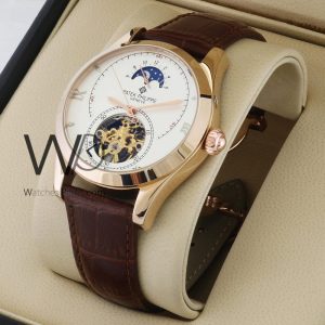 Patek philippe white watch leather brown belt