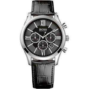 1513194 hugo boss watch men black leather ambassador