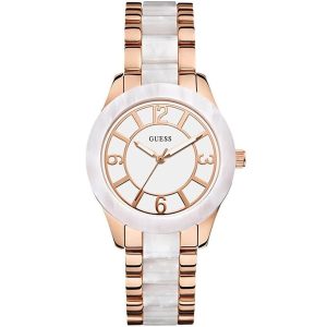 W0074l2 guess watch women rose gold white metal goddess