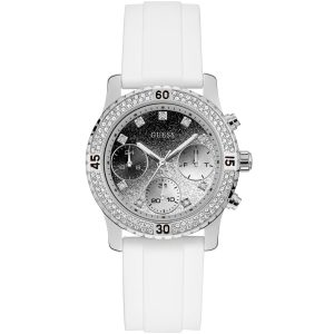 W1098l1 guess watch women white rubber confetti