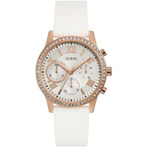 W1135l1 guess watch women white rubber solar