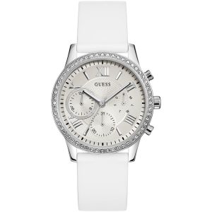 W1135l7 guess watch women white rubber solar