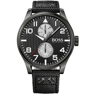 1513086 hugo boss watch men black leather nylon aeroliner maxx