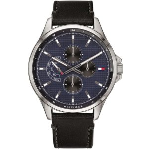 1791616 tommy hilfiger watch men black leather shawn