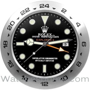 Rolex wall clock explorer ii black dial silver bezel