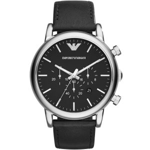Ar1828 emporio armani watch men black leather luigi