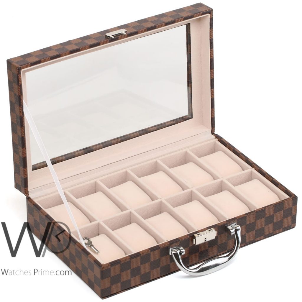 12 Grids Watch Storage Box Brown Leather | Watches Prime