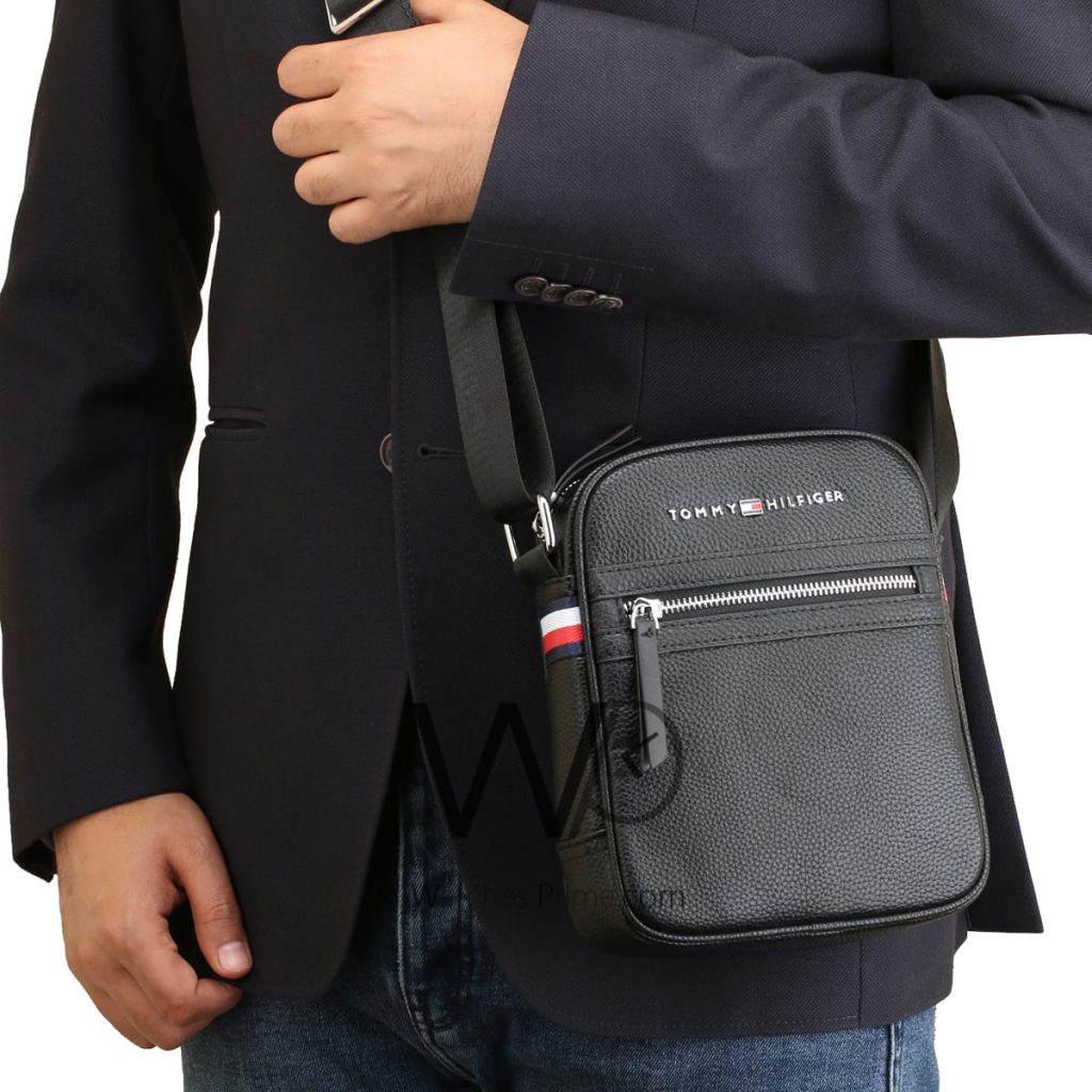 Tommy Hilfiger leather black Messenger Bag | Watches Prime