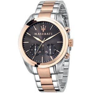 R8873612003 maserati watch quartz chronograph mens brown dial silver rose gold stainless steel metal traguardo