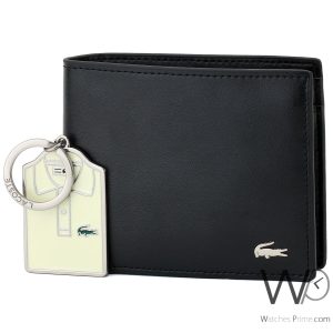Black lacoste men leather wallet t shirt keychain box
