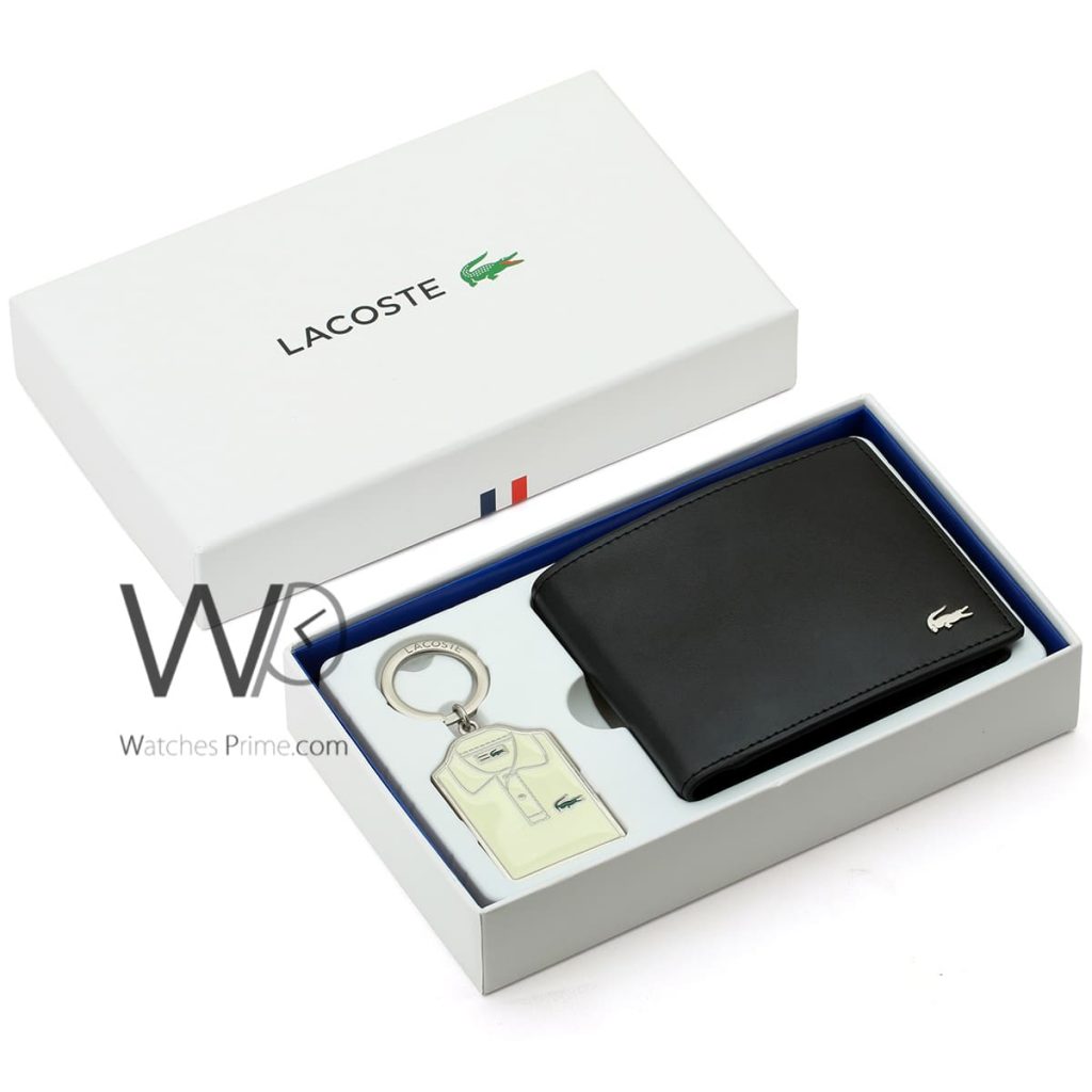 Lacoste black wallet and keychain for men | Watches Prime