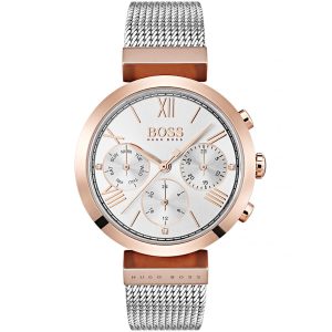 1502427 hugo boss watch women silver dial stainless steel metal mesh strap quartz analog day date month classic sport